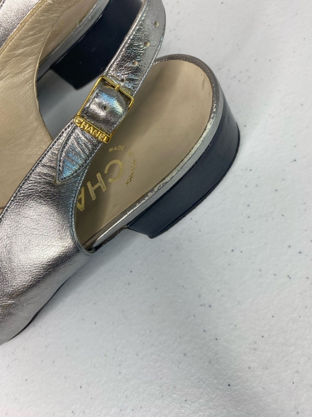 Chanel Vintage Cap-Toe Sling Back Pumps Sliver Black Size 38 - Picture 8 of 15
